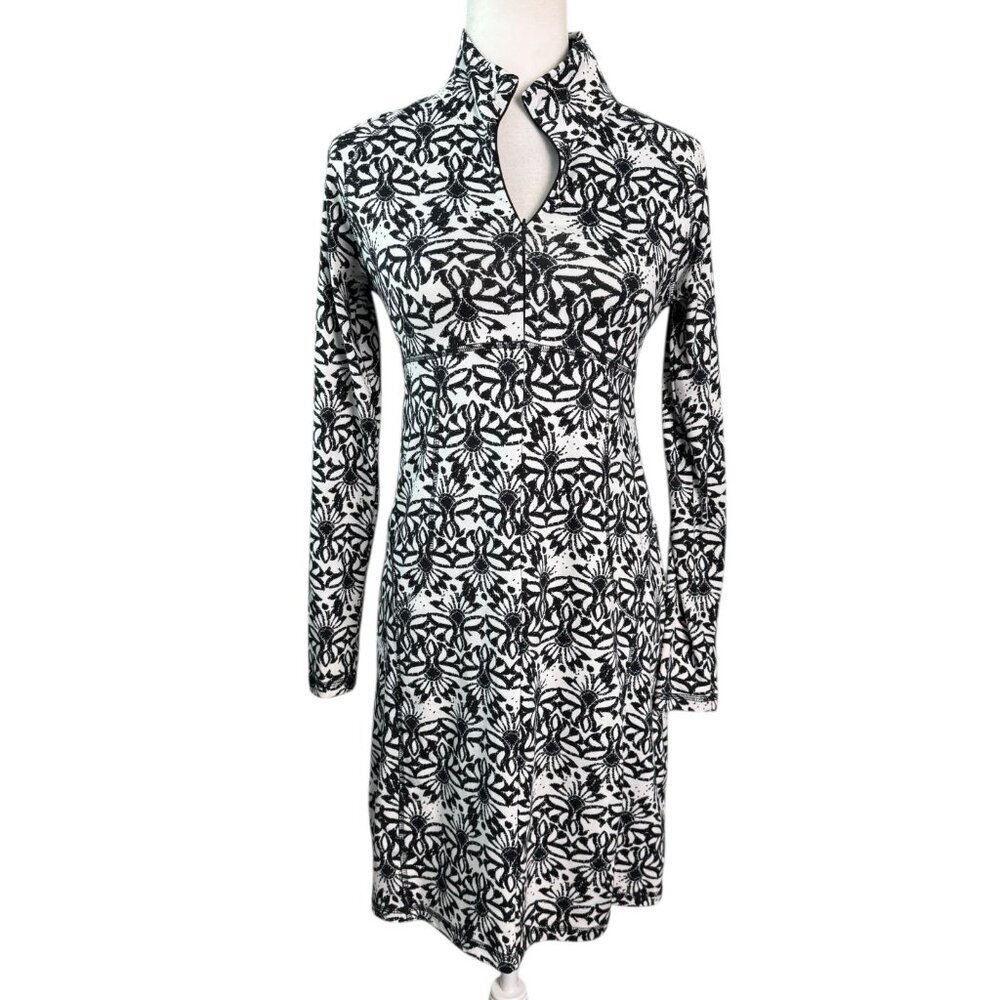 SOYBU Athletic Dress Quarter-Zip Long Sleeves Black & White Floral Womens SZ XS